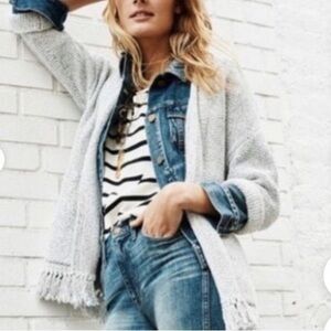 Madewell Women's White and Grey Open Front Cardigan Size S